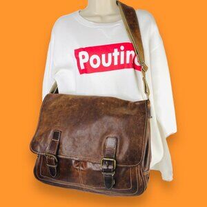Fossil Brown Leather Messenger Distressed Laptop Computer Shoulder Bag Academia